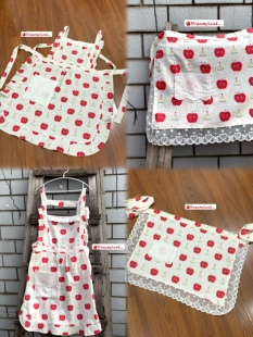 可爱印花全棉红苹果蛋糕碎花荷叶边围裙少女花边裙子罩衫