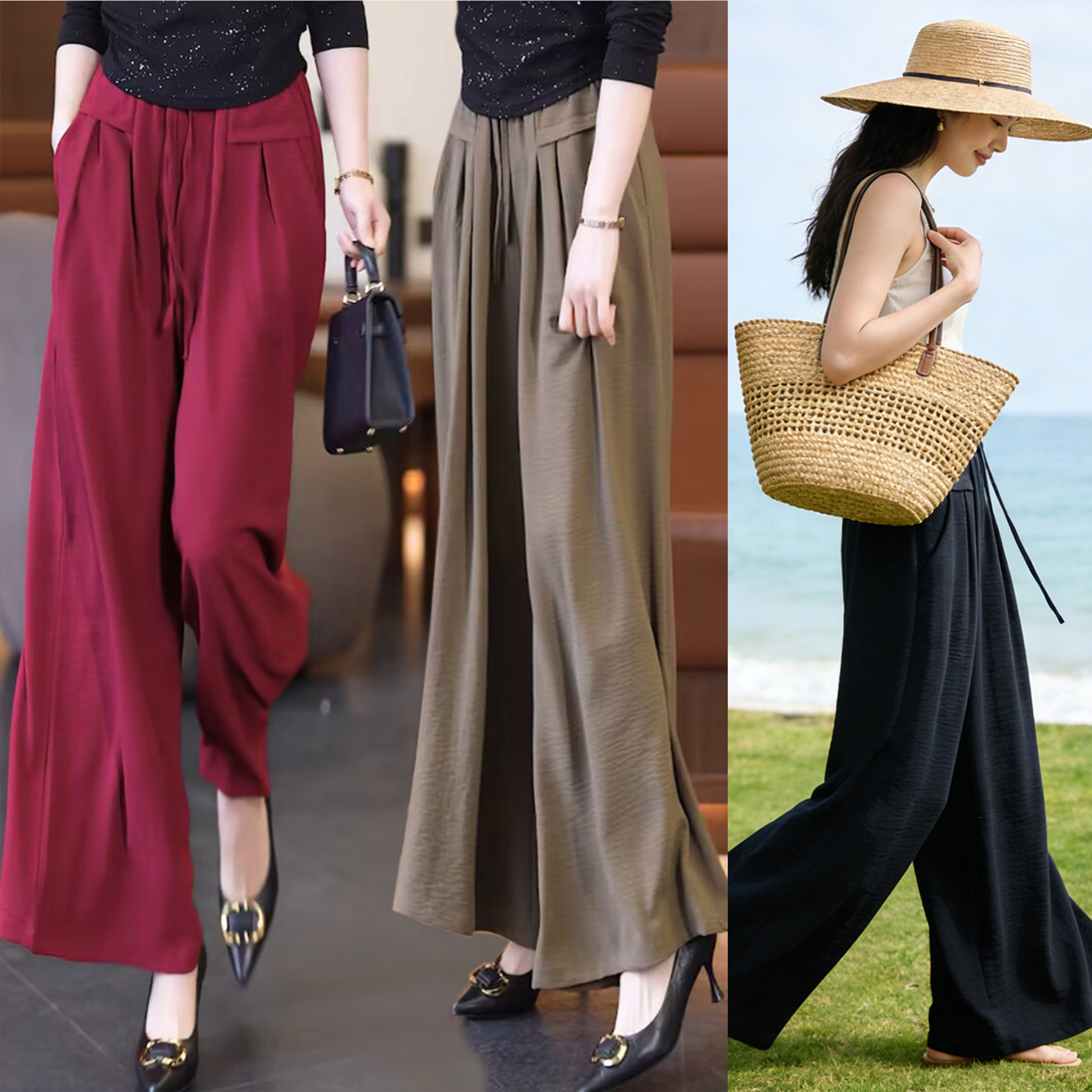 冰丝阔腿裤女夏季薄款休闲妈妈裤大码裙裤高腰垂感宽松慵懒山本裤