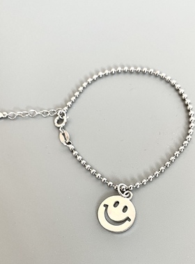 JUNHE设计新款潮流哈温黄河温夏温笑脸吊坠款925纯银圆珠链手链