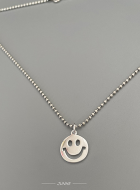 JUNHE设计新款潮哈温同款黄河温夏温笑脸吊坠925银圆珠项链锁骨链