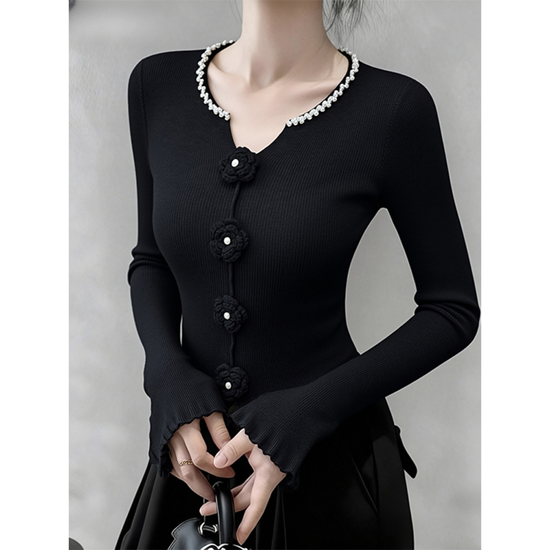 秋冬立体花朵收腰毛衣针织衫