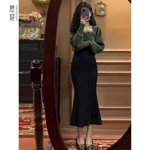 法式御姐风高级感气质名媛针织套装包臀鱼尾连衣裙子两件套女秋冬