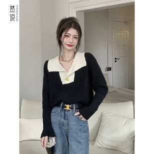 韩系温柔软糯慵懒风套头高级感超好看的毛衣翻领针织衫上衣女秋冬