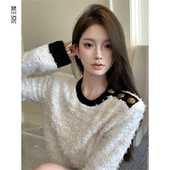 显瘦短款 法式 上衣潮 新款 修身 小香风金属扣长袖 针织毛衣女2025秋季