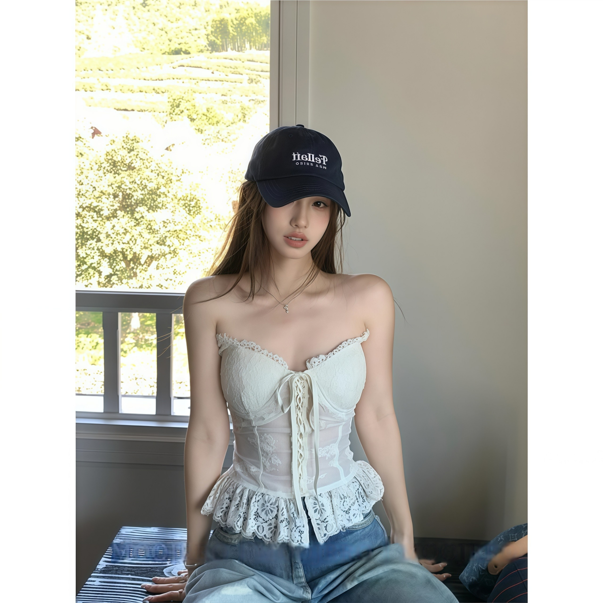 白色蕾丝系带鱼骨抹胸背心女夏外穿纯欲气质性感辣妹修身短款上衣