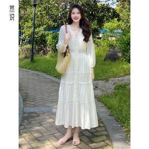 高端精致法式高级感气质温柔风海边度假白色连衣裙子仙气超仙森系