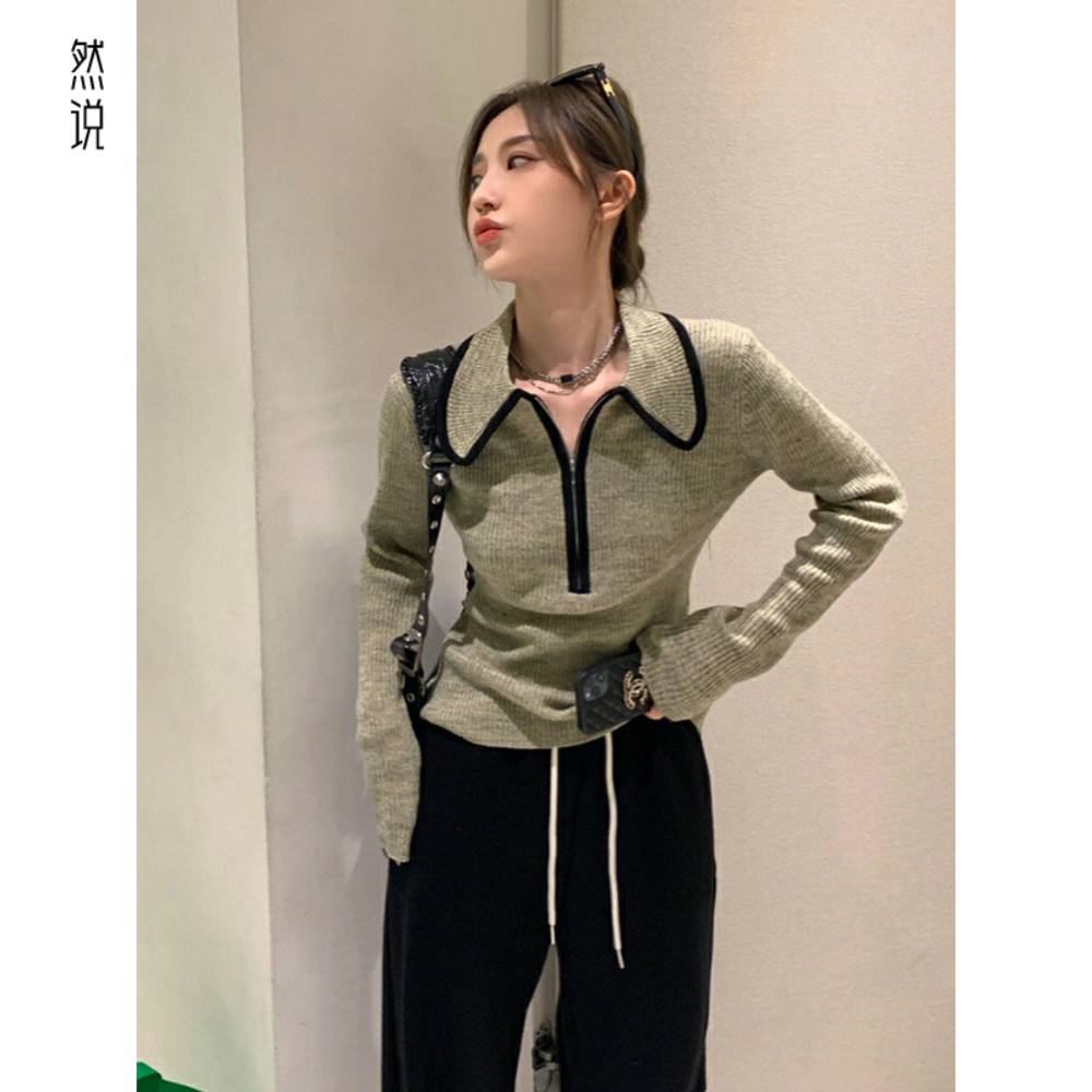 长袖毛衣拉链设计感小众