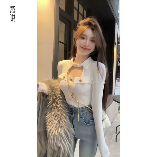 镂空法式小香风长袖t恤女