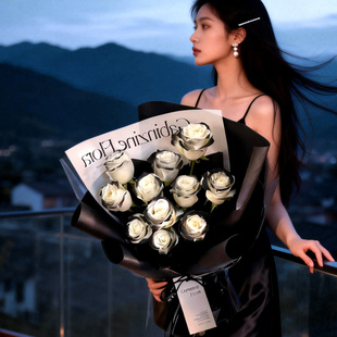 黑骑士永生花仿真玫瑰成品花束包邮情人节送男生女生日礼物送礼袋