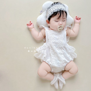 婴儿满月女宝宝夏季衣服薄款新生儿连体衣百天公主装夏天包屁衣