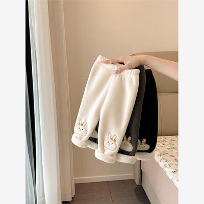 宝宝羊羔绒一体超厚打底裤加绒加厚裤子女童外穿保暖裤2025新款潮