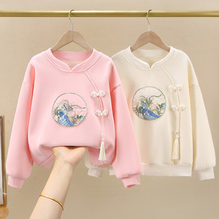 女童薄款卫衣2026春秋款洋气中国风儿童春装新中式童装小女孩上衣