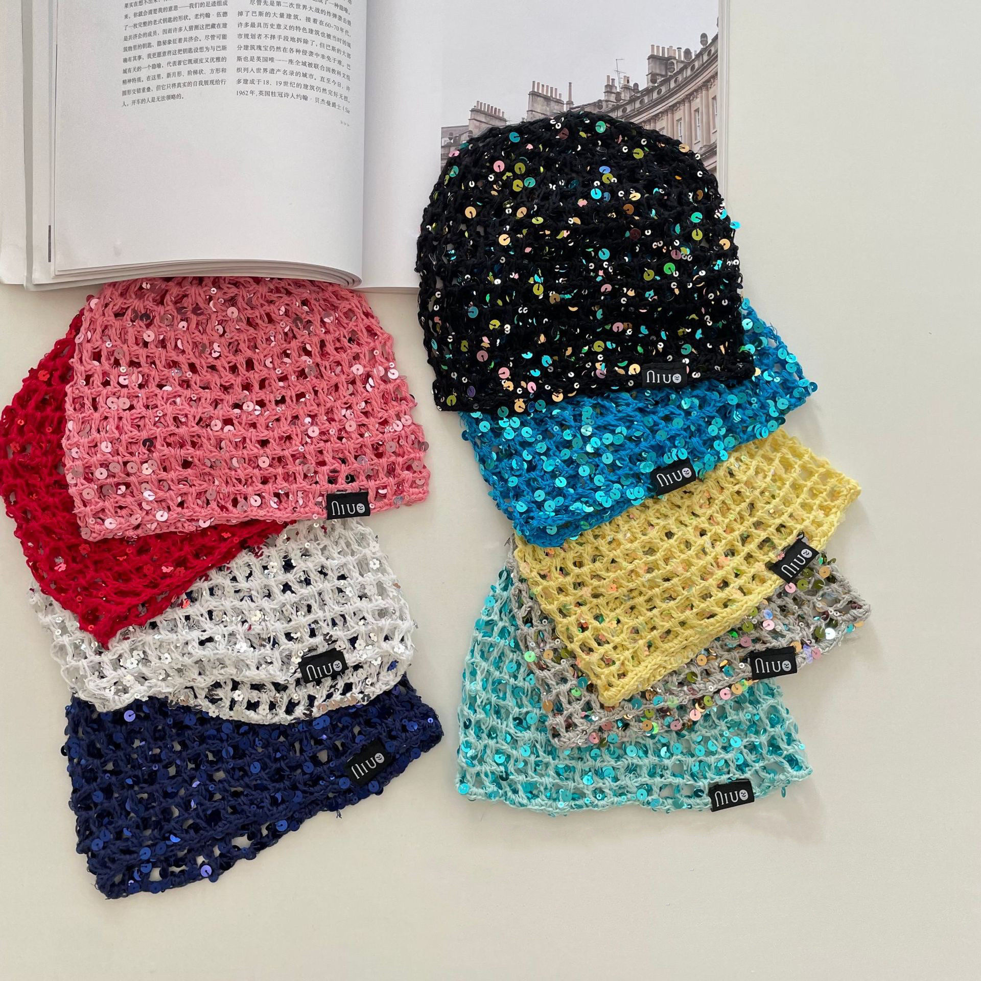 ins韩国儿童帽子渔网帽春秋女童镂空毛线帽宝宝针织帽男童护耳帽