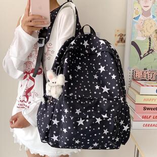 黑色书包初中款女生高颜值ins风星星印花韩版小众2026新学生专用