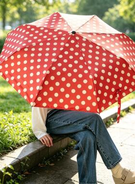 红色波点雨伞晴雨两用高颜值遮阳伞复古折叠女生可携式伞夏天防晒