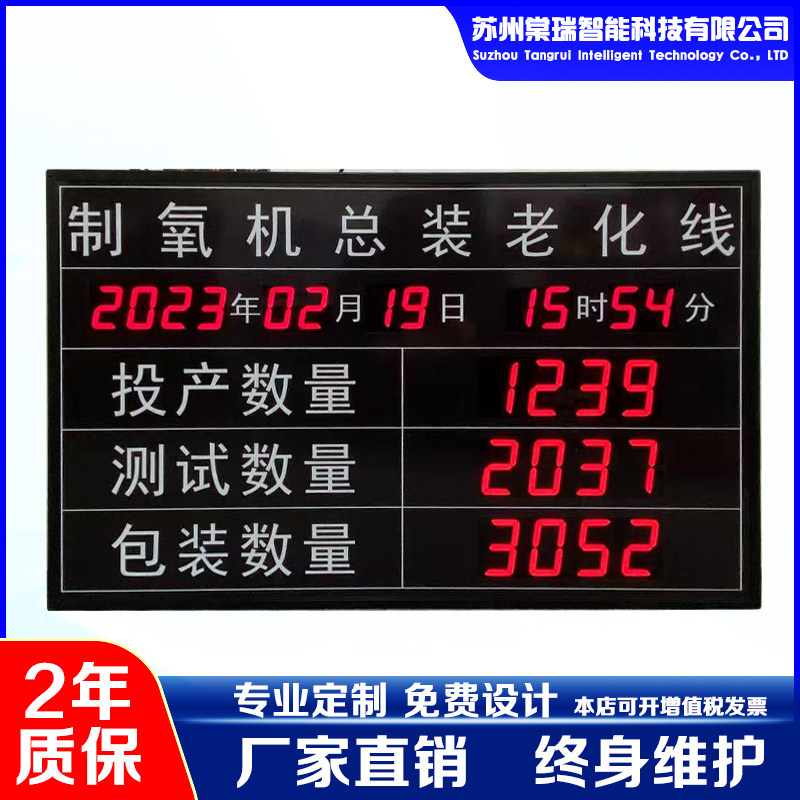 定制室内LED工厂车间生产线管理显示屏红外线计数PLC对接电子看板
