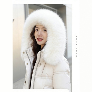 冬季气质优雅棉衣冒子毛领保暖收腰显瘦外套羽绒服女士长款对白