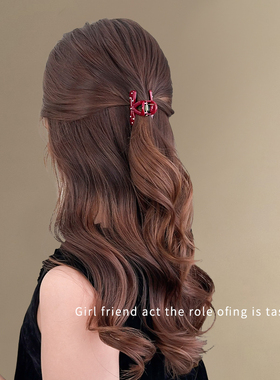 安可拉红波点蝴蝶结小号抓夹女发量少半扎发高级感发夹后脑勺夹子