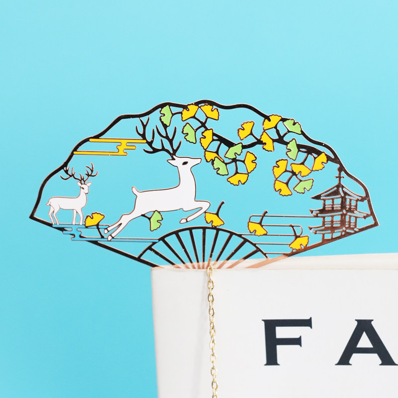 银杏小鹿古典中国风流苏书签创意一路有你文创设计小清新学生大学生
