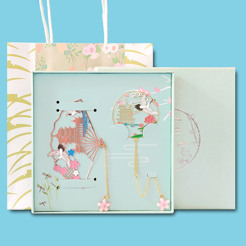 黄鹤楼景点武汉书签大美西安特色景点书签折扇团扇中国风古典文创流苏