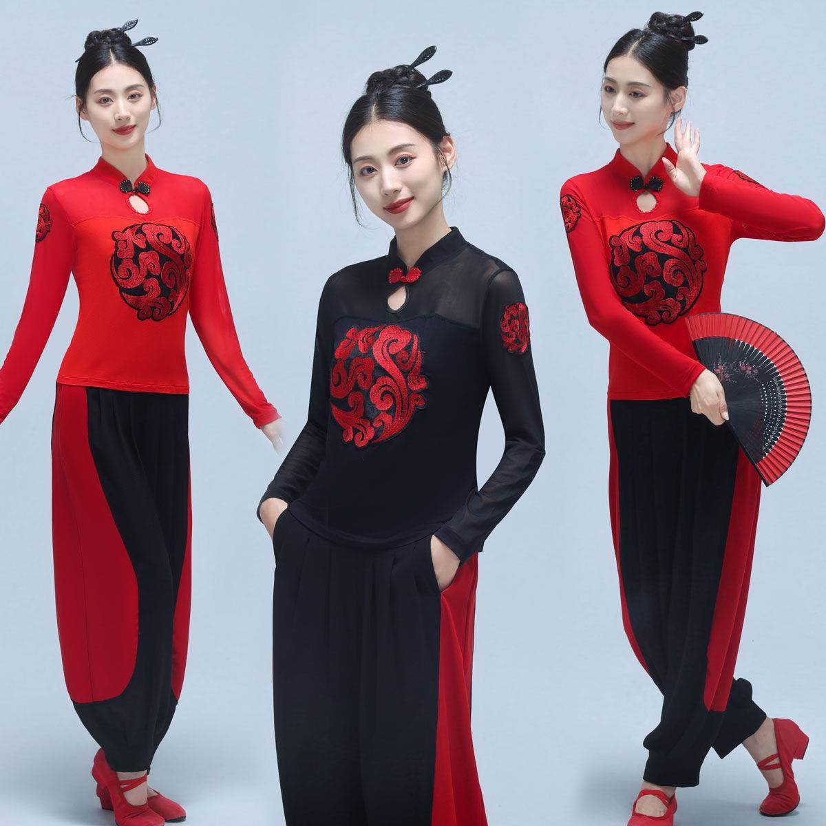 古典中国风刺绣广场舞蹈演出服套广场舞套装
