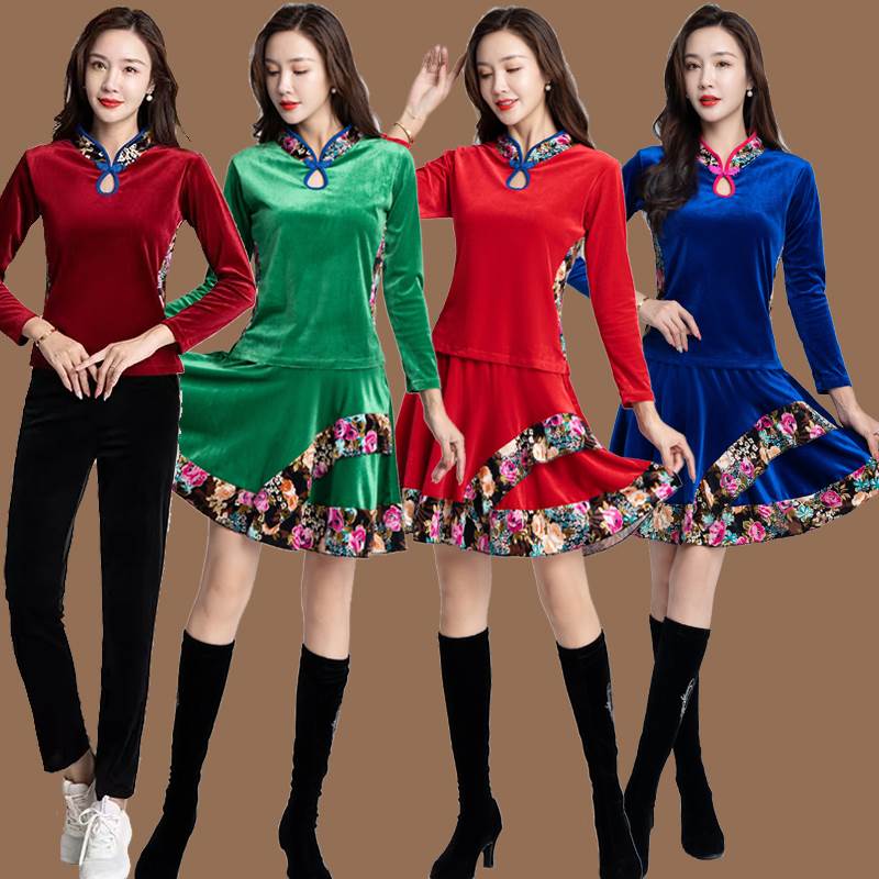 广场舞服装新款套装秋冬中老年金丝绒舞蹈衣服裙裤跳舞衣服演出服