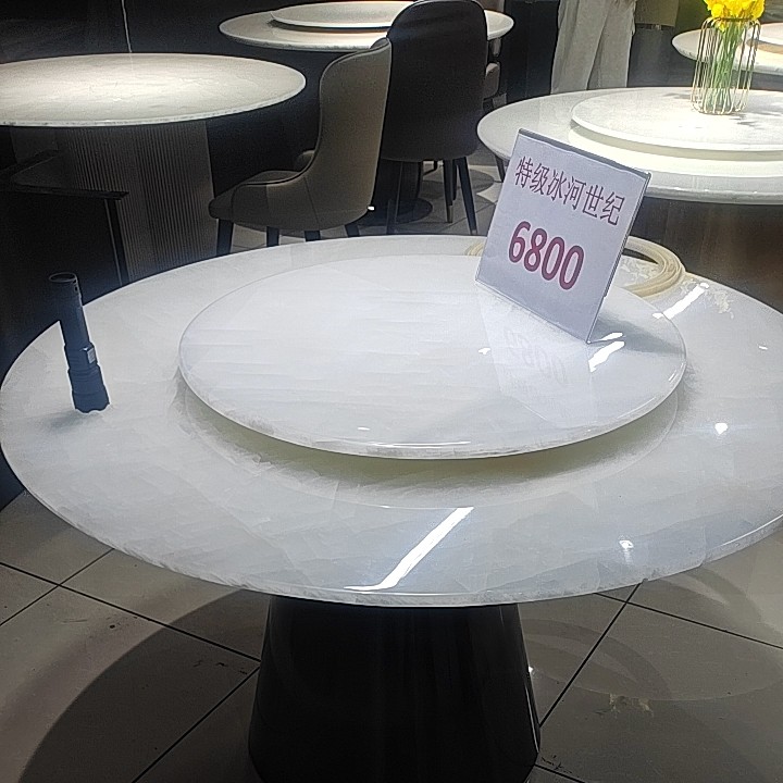 冰河世纪奢石餐桌白冰玉天然大理石圆家用性价比点关注再送6椅