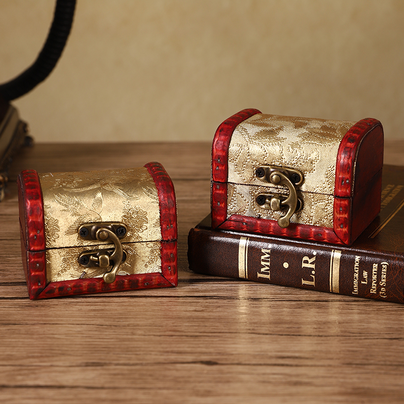 迷你复古木质首饰盒翻盖式收纳盒