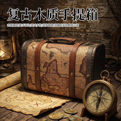 复古木质手提箱收纳箱旅行箱