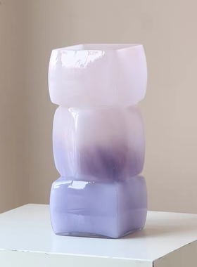 淡紫色 琉璃花瓶 可水培鲜花 不规则几何型现代风花瓶一级品
