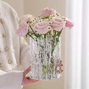 冰川花瓶玻璃大号 一级品简约设计 流线型 水培花器 餐桌花瓶