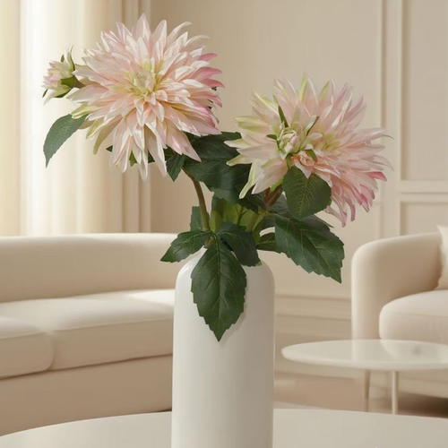 大丽花 粉绿色双头 绢布材质 可水洗超大 仿真花