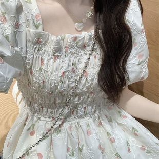 茶歇碎花连衣裙夏季 法式 桔梗收腰显瘦中长裙气质甜美温柔初恋裙子
