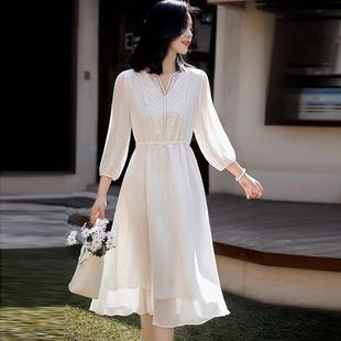 宽松防晒旅游海边度假长裙子 高级感刺绣雪纺连衣裙女2025春夏新款