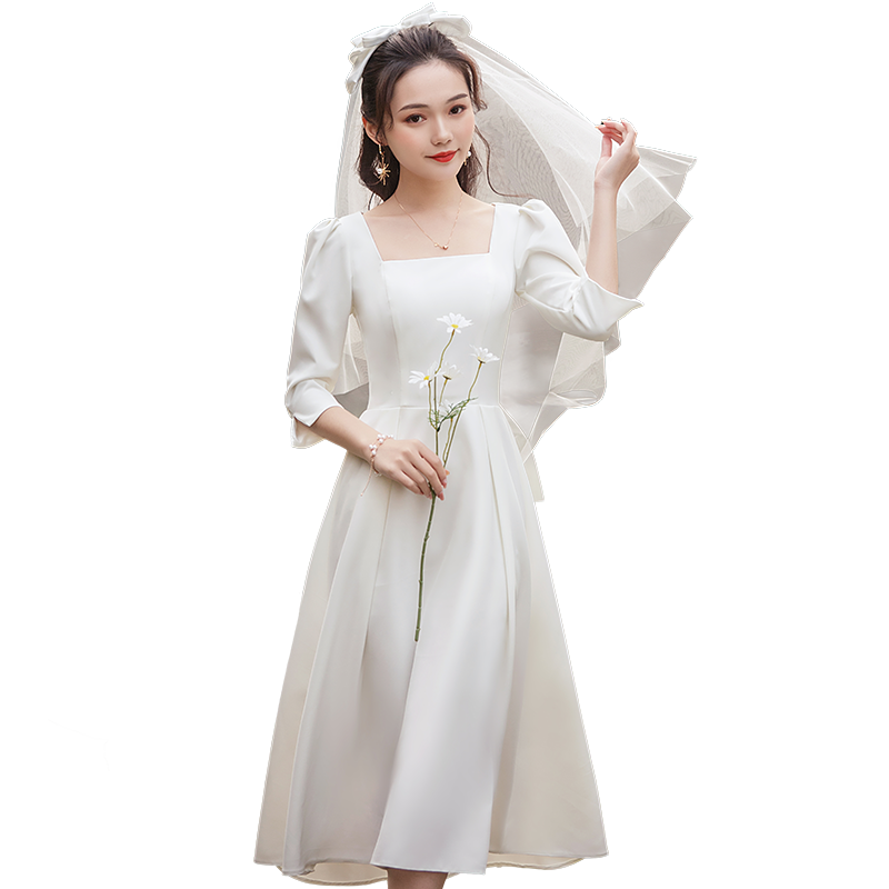 领证登记法式小白裙情侣装轻婚纱礼服订婚连衣裙仪式感穿搭秋冬女