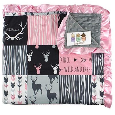 Baby Blanket - Minky  Deer  Arrows and Antlers  Pink with Gr