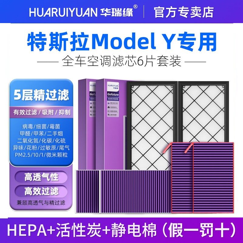 适配特斯拉model Y/model 3空调滤芯HEPA空气滤芯内外置全套6六片