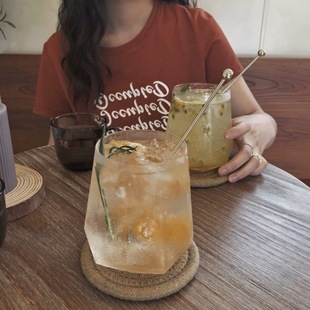 ins韩风玻璃杯创意几何六菱角杯网红牛奶杯气泡饮料冷饮杯早餐杯