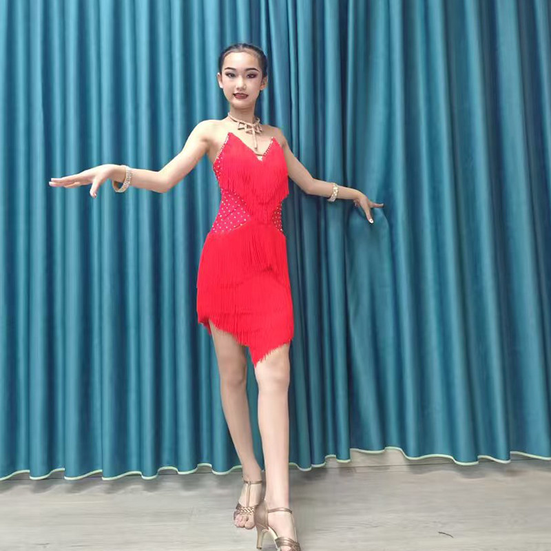 2026新款14岁以上拉丁比赛花服女专业艺考舞蹈流苏裙成人表演舞裙