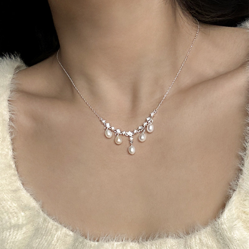 山间设计天然淡水水滴强光珍珠S925纯银项链小众设计高级感锁骨链