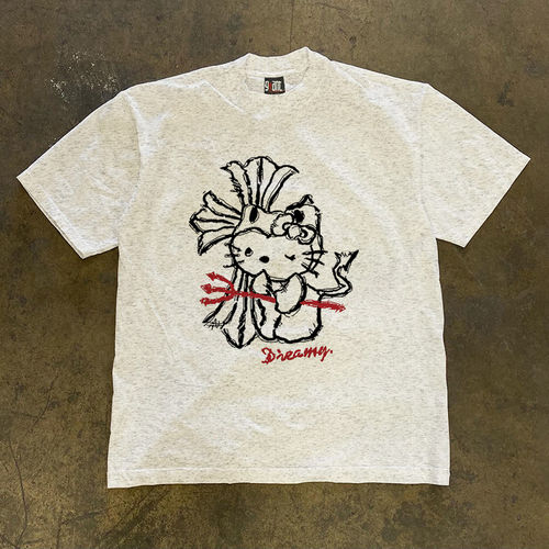 搞钱做牛马慈善店IGEUMM 260g重磅美式高街手绘HelloKitty十字架