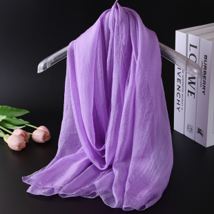 2026春天新款 纱巾浅紫罗兰色真丝围巾女桑蚕丝巾防晒围脖妈妈披肩