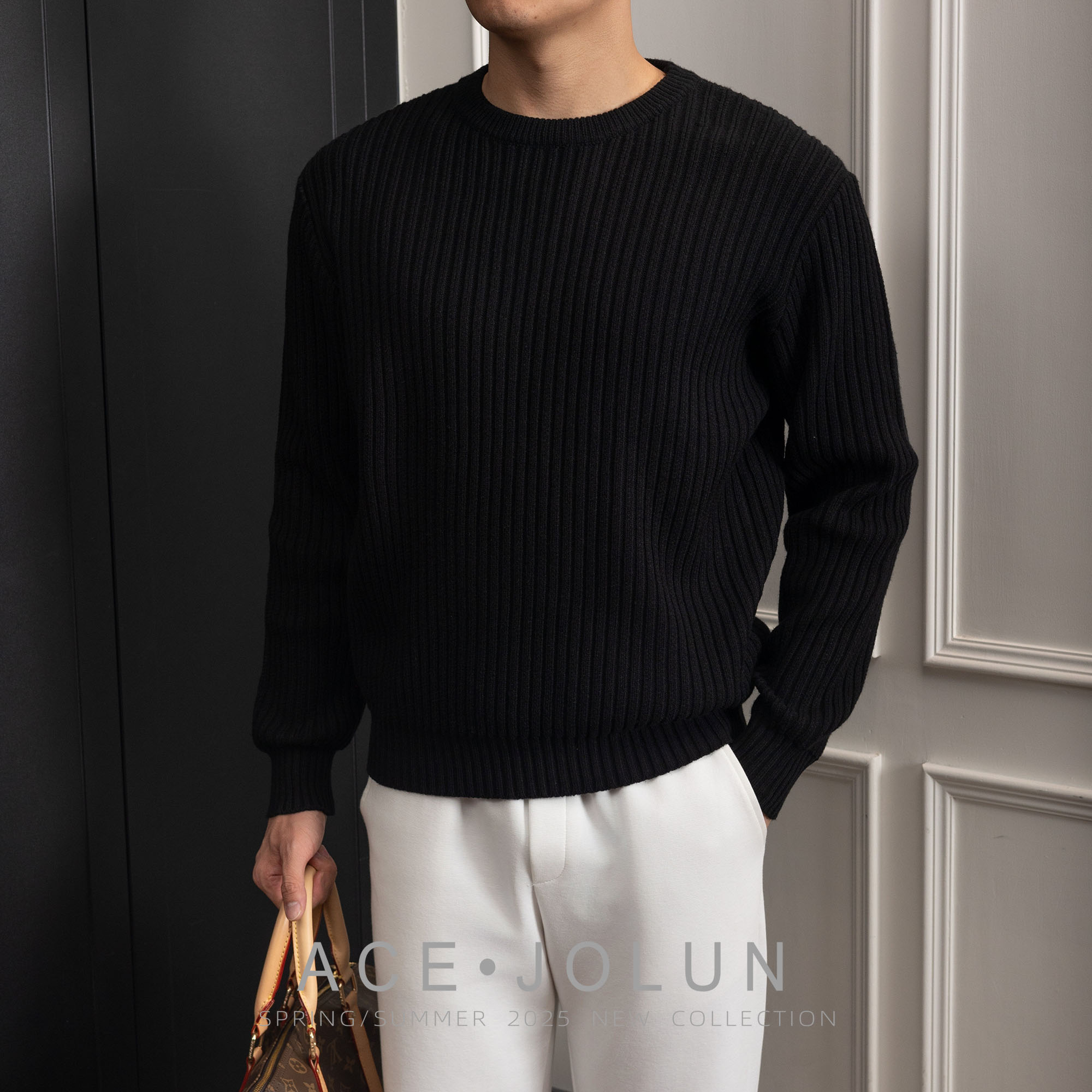 【海与浪】黑色长袖针织衫