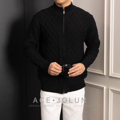 【海与浪】黑色拉链立领毛衣外套