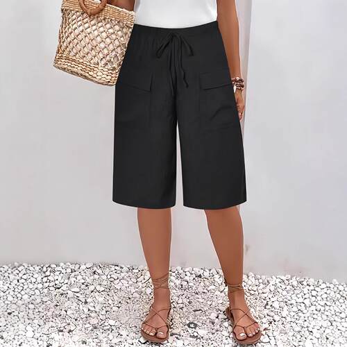Pocket high waisted shorts, mid length shorts