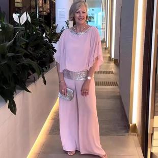 blocked bat shirt Set leg color wide pants sequin