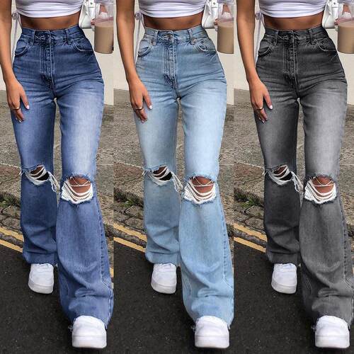 Cowboy wide leg pants with holes and slightly flared