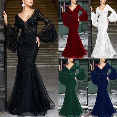 Fish tail black anchor summer long banquet dress lace