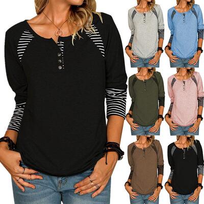 Women's long sleeved printed striped T-shirt top for women