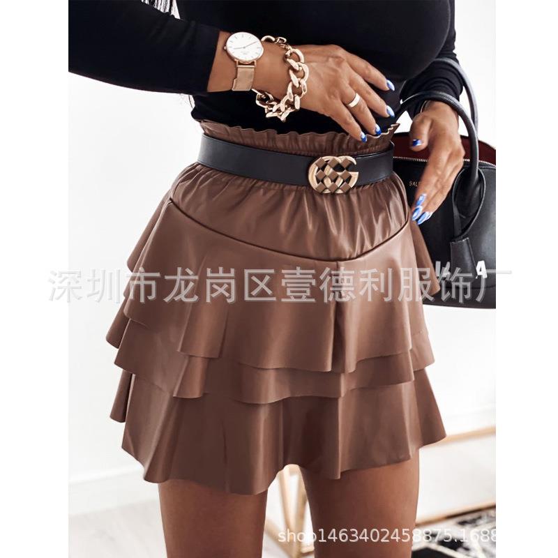 Leather women's half length skirt, leather skirt, waist cinc